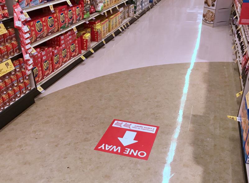 Many local grocery stores, such as Giant near Rehoboth Beach, now have one-way aisles to promote social distancing.